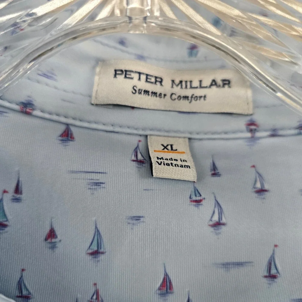 Peter Millar Mens XL Summer Comfort Golf Polo Blue Sailboat Print Performance - Picture 4 of 9